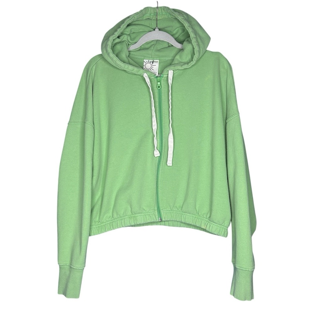 Offline By Aerie Hoodie Womens Medium GreenFull Zip Cropped‎ Drawstring
